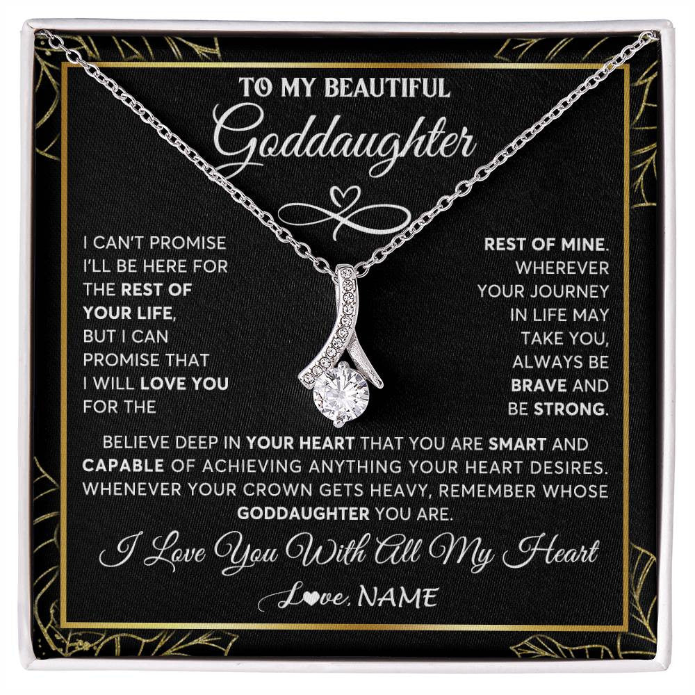 Alluring Beauty Necklace 14K White Gold Finish | 1 | Personalized To My Beautiful Goddaughter Necklace From Godmother Crown Jewelry Gifts For Goddaughter Birthday Graduation Christmas Gift Box Message Card | siriusteestore