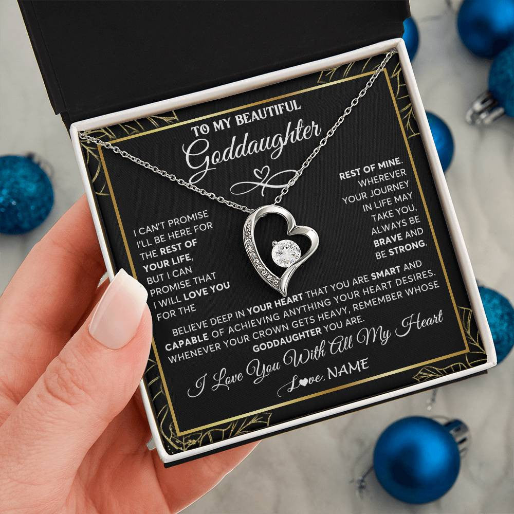 Forever Love Necklace 14K White Gold Finish | 2 | Personalized To My Beautiful Goddaughter Necklace From Godmother Crown Jewelry Gifts For Goddaughter Birthday Graduation Christmas Gift Box Message Card | siriusteestore