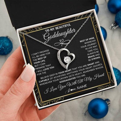 Forever Love Necklace 14K White Gold Finish | 2 | Personalized To My Beautiful Goddaughter Necklace From Godmother Crown Jewelry Gifts For Goddaughter Birthday Graduation Christmas Gift Box Message Card | siriusteestore