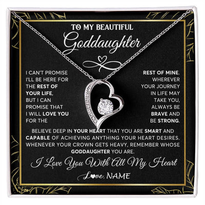 Forever Love Necklace 14K White Gold Finish | 1 | Personalized To My Beautiful Goddaughter Necklace From Godmother Crown Jewelry Gifts For Goddaughter Birthday Graduation Christmas Gift Box Message Card | siriusteestore