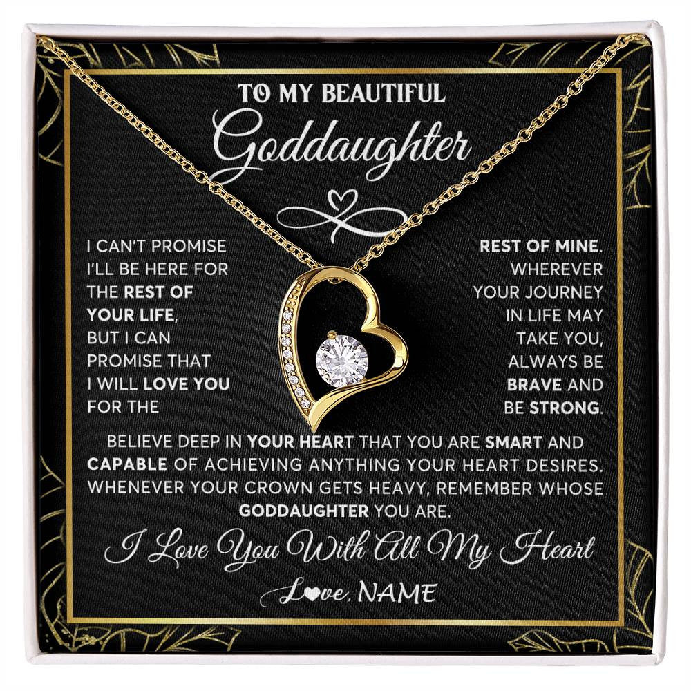 Forever Love Necklace 18K Yellow Gold Finish | 1 | Personalized To My Beautiful Goddaughter Necklace From Godmother Crown Jewelry Gifts For Goddaughter Birthday Graduation Christmas Gift Box Message Card | siriusteestore