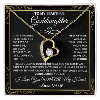 Forever Love Necklace 18K Yellow Gold Finish | 1 | Personalized To My Beautiful Goddaughter Necklace From Godmother Crown Jewelry Gifts For Goddaughter Birthday Graduation Christmas Gift Box Message Card | siriusteestore