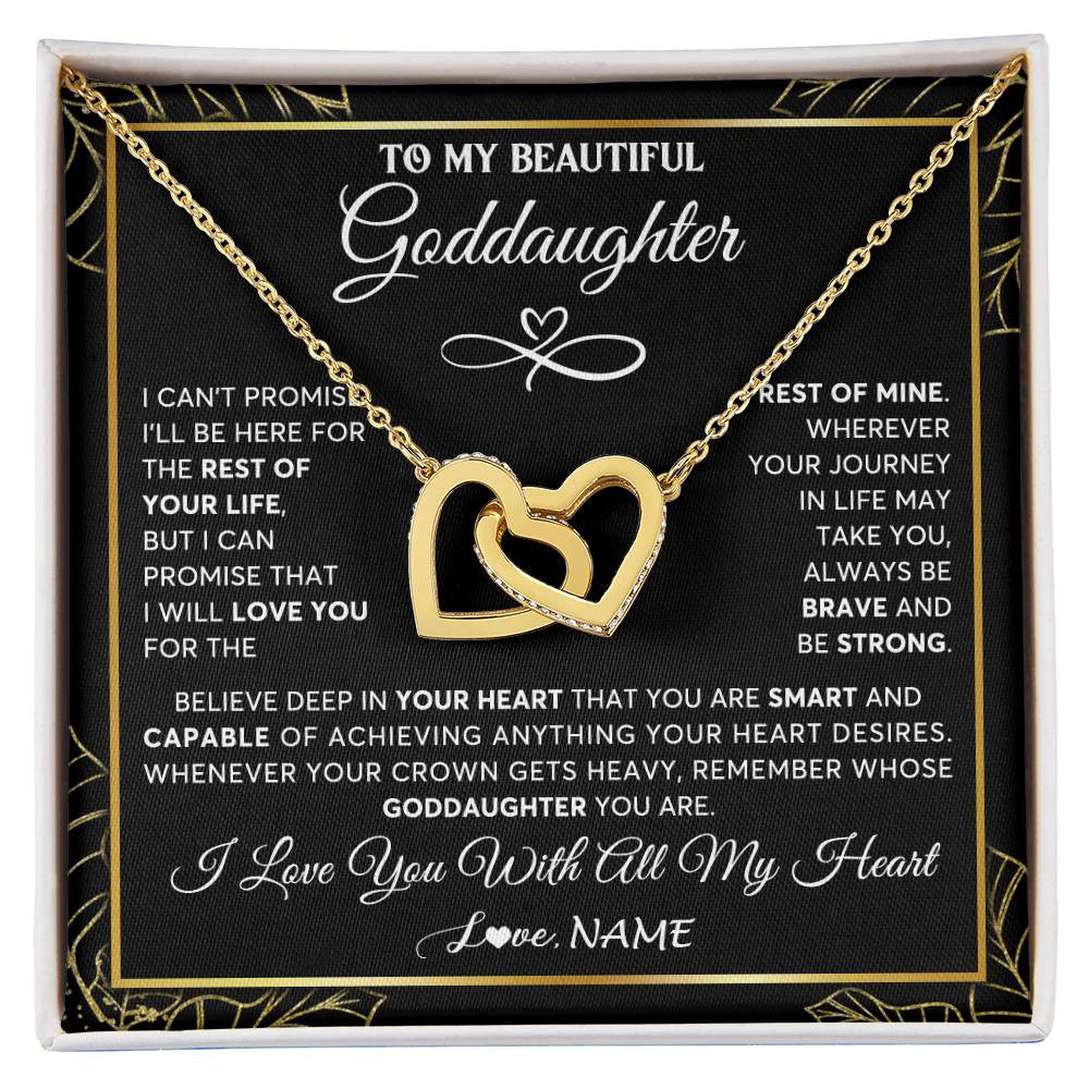 Interlocking Hearts Necklace 18K Yellow Gold Finish | 1 | Personalized To My Beautiful Goddaughter Necklace From Godmother Crown Jewelry Gifts For Goddaughter Birthday Graduation Christmas Gift Box Message Card | siriusteestore