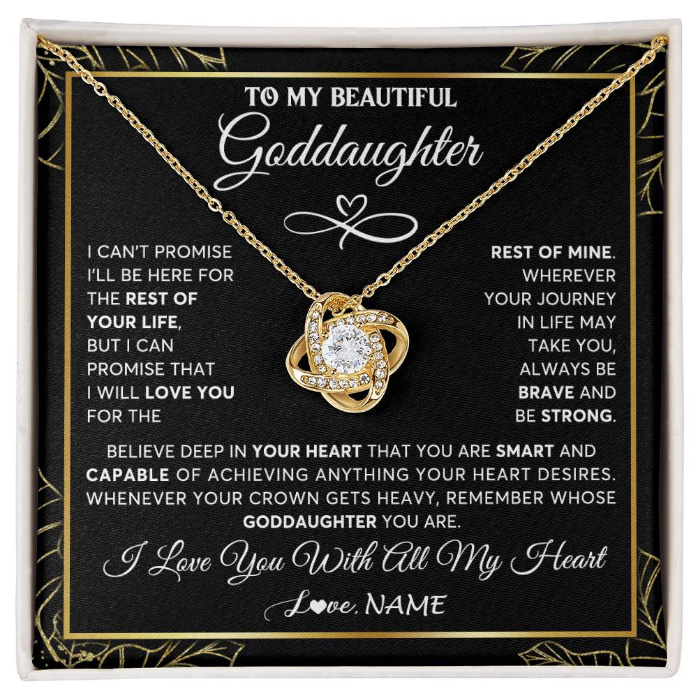 Love Knot Necklace 18K Yellow Gold Finish | 1 | Personalized To My Beautiful Goddaughter Necklace From Godmother Crown Jewelry Gifts For Goddaughter Birthday Graduation Christmas Gift Box Message Card | siriusteestore