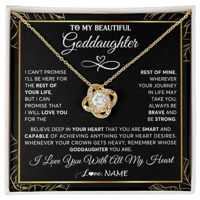 Love Knot Necklace 18K Yellow Gold Finish | 1 | Personalized To My Beautiful Goddaughter Necklace From Godmother Crown Jewelry Gifts For Goddaughter Birthday Graduation Christmas Gift Box Message Card | siriusteestore