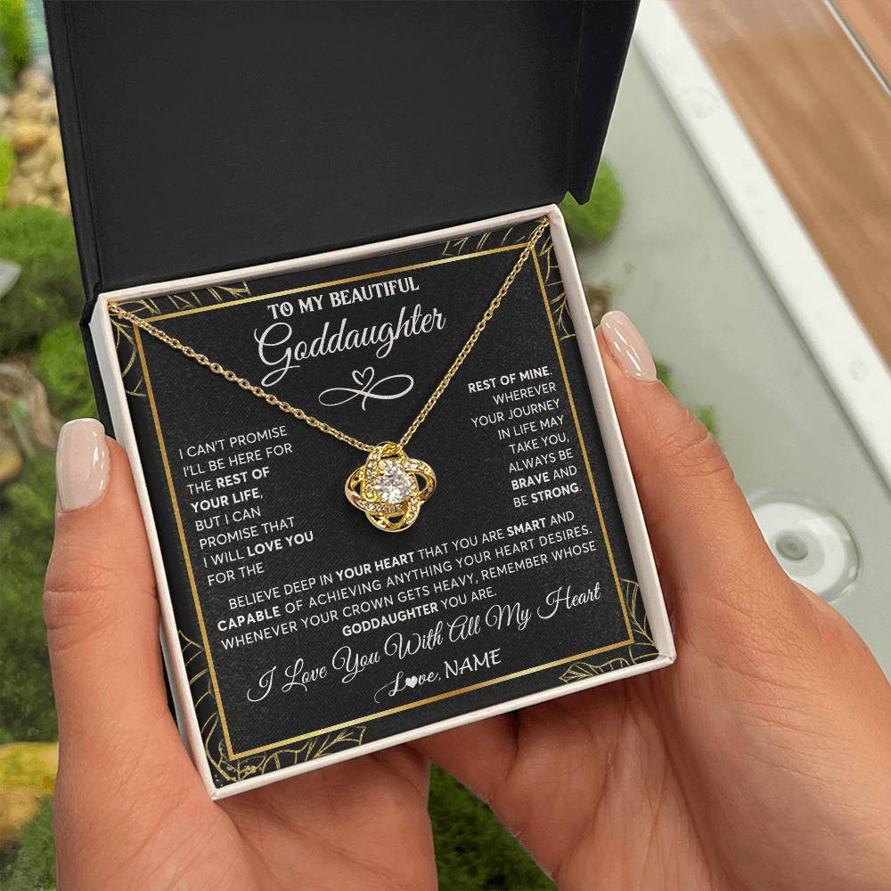Love Knot Necklace 18K Yellow Gold Finish | 2 | Personalized To My Beautiful Goddaughter Necklace From Godmother Crown Jewelry Gifts For Goddaughter Birthday Graduation Christmas Gift Box Message Card | siriusteestore