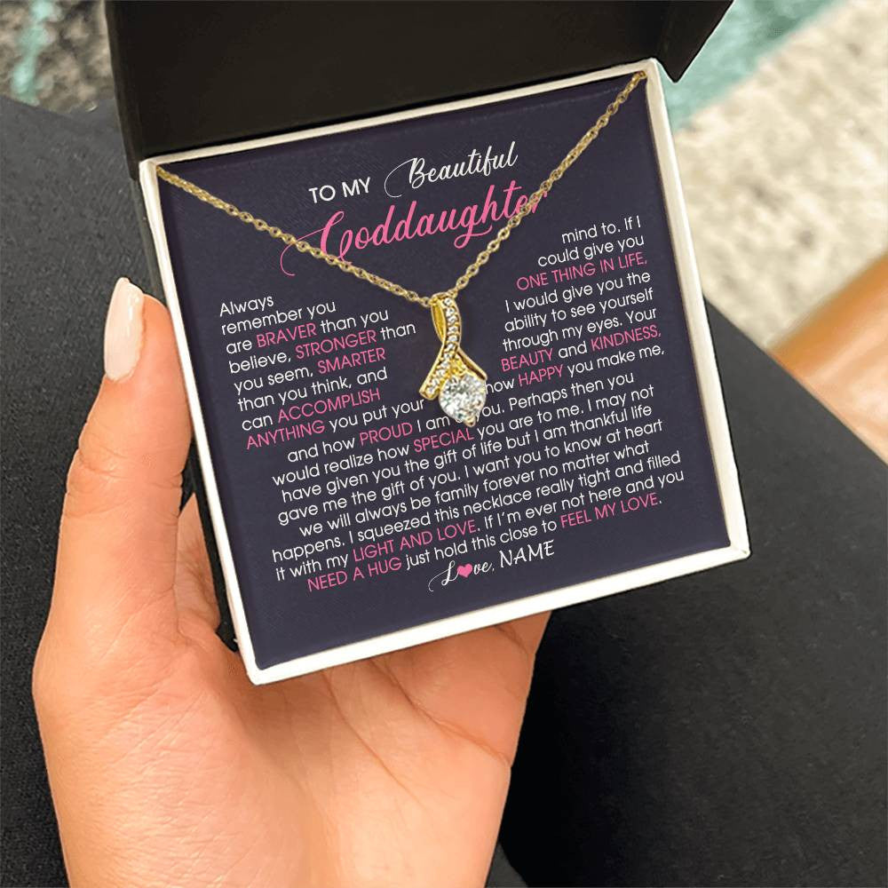Alluring Beauty Necklace 18K Yellow Gold Finish | Personalized To My Beautiful Goddaughter Necklace From Godmother Feel My Love Goddaughter Birthday Graduation Christmas Customized Gift Box Message Card | siriusteestore