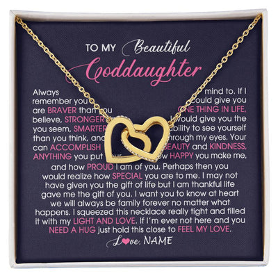 Interlocking Hearts Necklace 18K Yellow Gold Finish | Personalized To My Beautiful Goddaughter Necklace From Godmother Feel My Love Goddaughter Birthday Graduation Christmas Customized Gift Box Message Card | siriusteestore