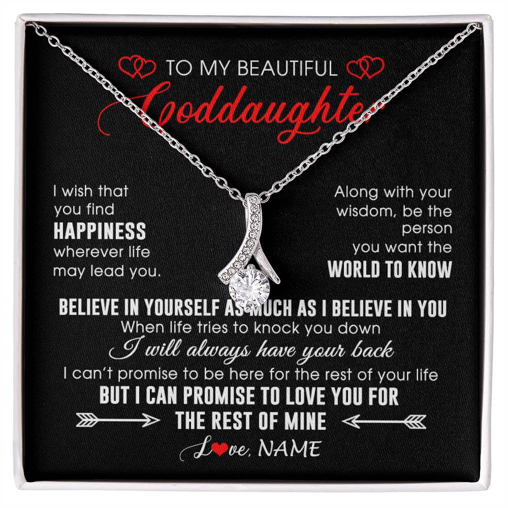 Alluring Beauty Necklace 14K White Gold Finish | Personalized To My Beautiful Goddaughter Necklace From Godmother Happiness Wherever Life Birthday Graduation Christmas Customized Gift Box Message Card | siriusteestore