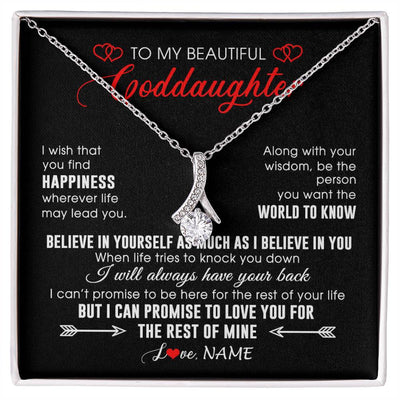 Alluring Beauty Necklace 14K White Gold Finish | Personalized To My Beautiful Goddaughter Necklace From Godmother Happiness Wherever Life Birthday Graduation Christmas Customized Gift Box Message Card | siriusteestore