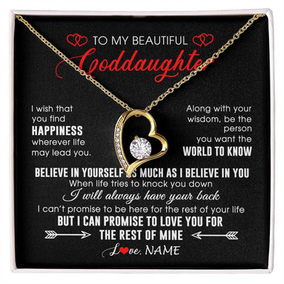 Forever Love Necklace 18K Yellow Gold Finish | Personalized To My Beautiful Goddaughter Necklace From Godmother Happiness Wherever Life Birthday Graduation Christmas Customized Gift Box Message Card | siriusteestore