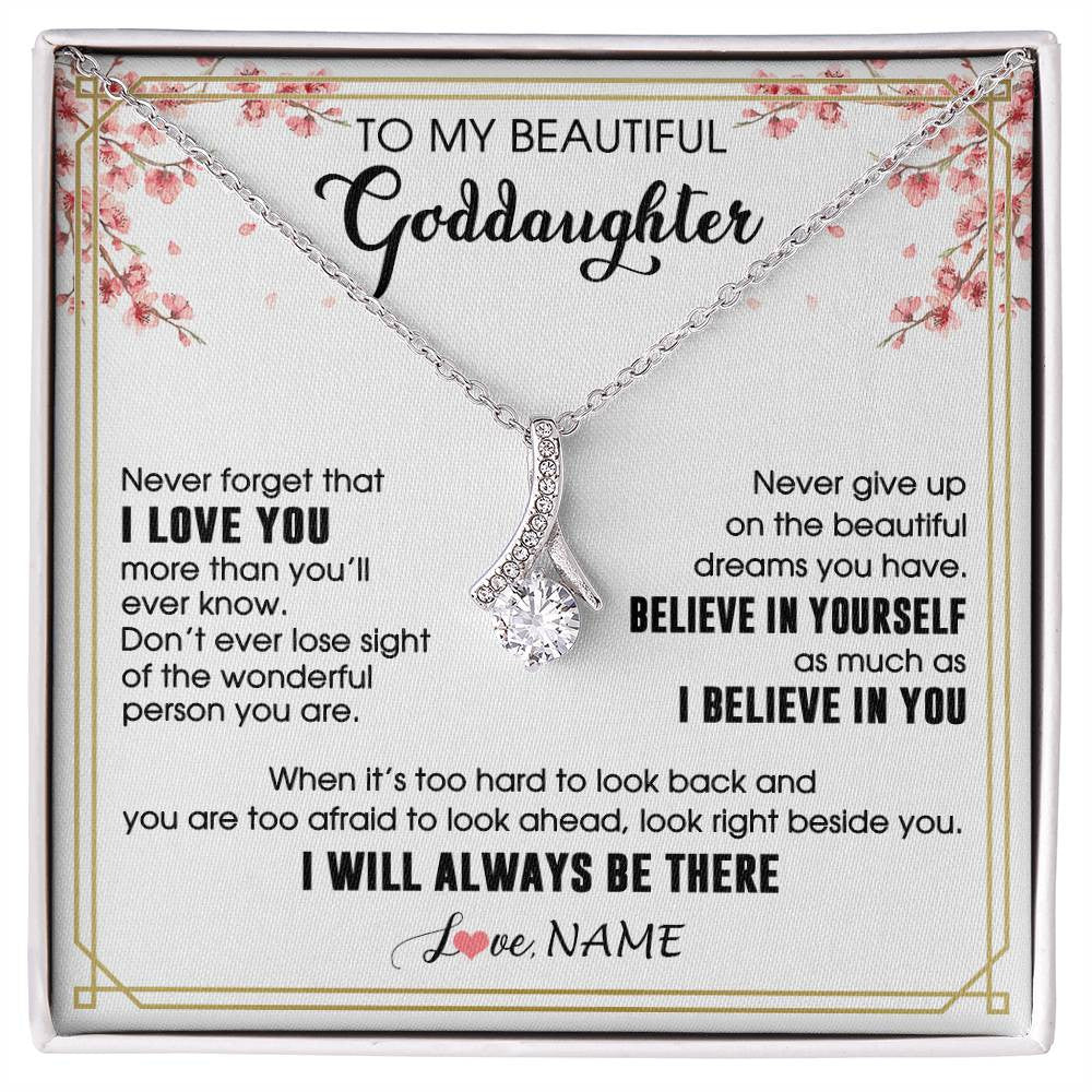 Alluring Beauty Necklace 14K White Gold Finish | 1 | Personalized To My Beautiful Goddaughter Necklace From Godmother I Love You Believe In You Goddaughter Birthday Christmas Customized Gift Box Message Card | siriusteestore