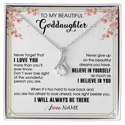 Alluring Beauty Necklace 14K White Gold Finish | 1 | Personalized To My Beautiful Goddaughter Necklace From Godmother I Love You Believe In You Goddaughter Birthday Christmas Customized Gift Box Message Card | siriusteestore