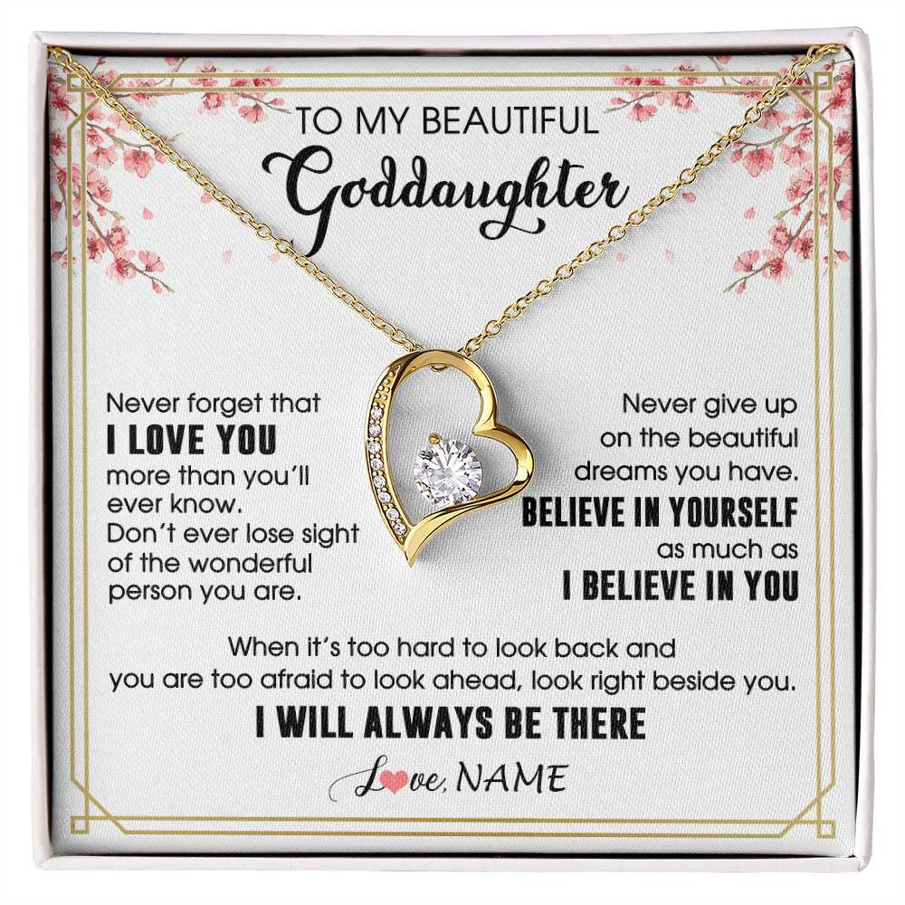 Forever Love Necklace 18K Yellow Gold Finish | 1 | Personalized To My Beautiful Goddaughter Necklace From Godmother I Love You Believe In You Goddaughter Birthday Christmas Customized Gift Box Message Card | siriusteestore