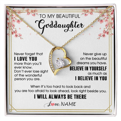 Forever Love Necklace 18K Yellow Gold Finish | 1 | Personalized To My Beautiful Goddaughter Necklace From Godmother I Love You Believe In You Goddaughter Birthday Christmas Customized Gift Box Message Card | siriusteestore