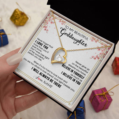 Forever Love Necklace 18K Yellow Gold Finish | 2 | Personalized To My Beautiful Goddaughter Necklace From Godmother I Love You Believe In You Goddaughter Birthday Christmas Customized Gift Box Message Card | siriusteestore