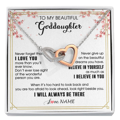 Interlocking Hearts Necklace Stainless Steel & Rose Gold Finish | 1 | Personalized To My Beautiful Goddaughter Necklace From Godmother I Love You Believe In You Goddaughter Birthday Christmas Customized Gift Box Message Card | siriusteestore