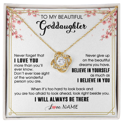 Love Knot Necklace 18K Yellow Gold Finish | 1 | Personalized To My Beautiful Goddaughter Necklace From Godmother I Love You Believe In You Goddaughter Birthday Christmas Customized Gift Box Message Card | siriusteestore