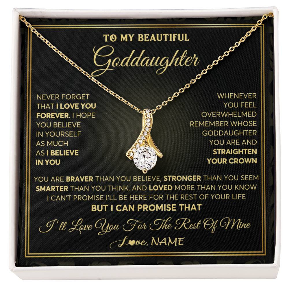 Alluring Beauty Necklace 18K Yellow Gold Finish | 1 | Personalized To My Beautiful Goddaughter Necklace From Godmother I Love You Jewelry Gifts For Goddaughter Birthday Graduation Christmas Gift Box Message Card | siriusteestore