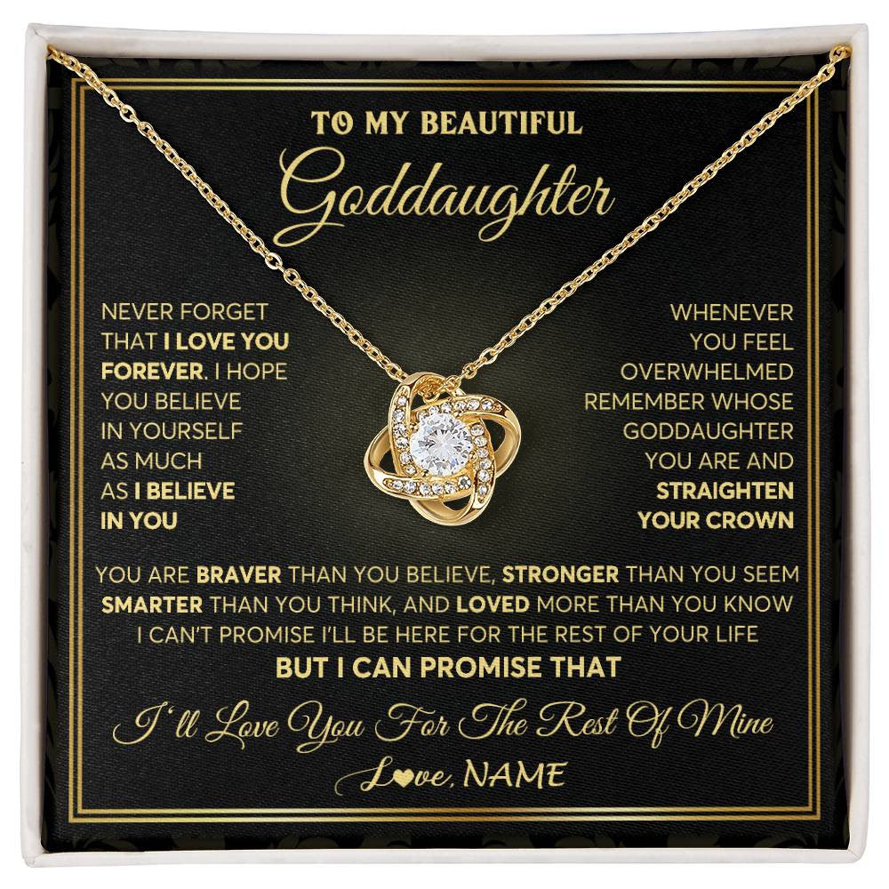 Love Knot Necklace 18K Yellow Gold Finish | 1 | Personalized To My Beautiful Goddaughter Necklace From Godmother I Love You Jewelry Gifts For Goddaughter Birthday Graduation Christmas Gift Box Message Card | siriusteestore