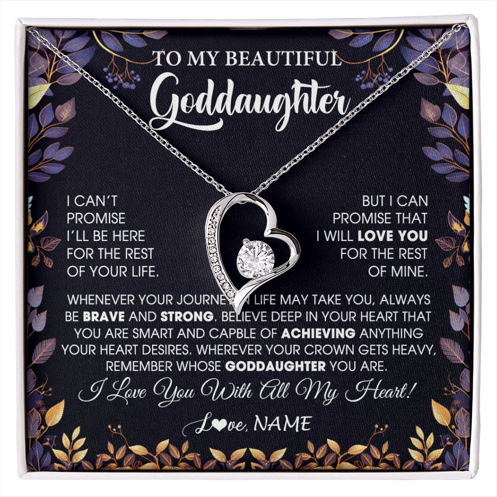 Forever Love Necklace 14K White Gold Finish | 1 | Personalized To My Beautiful Goddaughter Necklace From Godmother Promise Necklace Birthday Gift For Goddaughter Christmas Customized Gift Box Message Card | siriusteestore