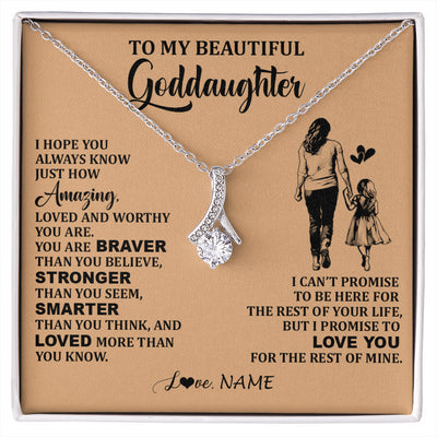 Alluring Beauty Necklace 14K White Gold Finish | 1 | Personalized To My Beautiful Goddaughter Necklace From Godmother Promise To Love You Goddaughter Birthday Graduation Christmas Customized Gift Box Message Card | siriusteestore