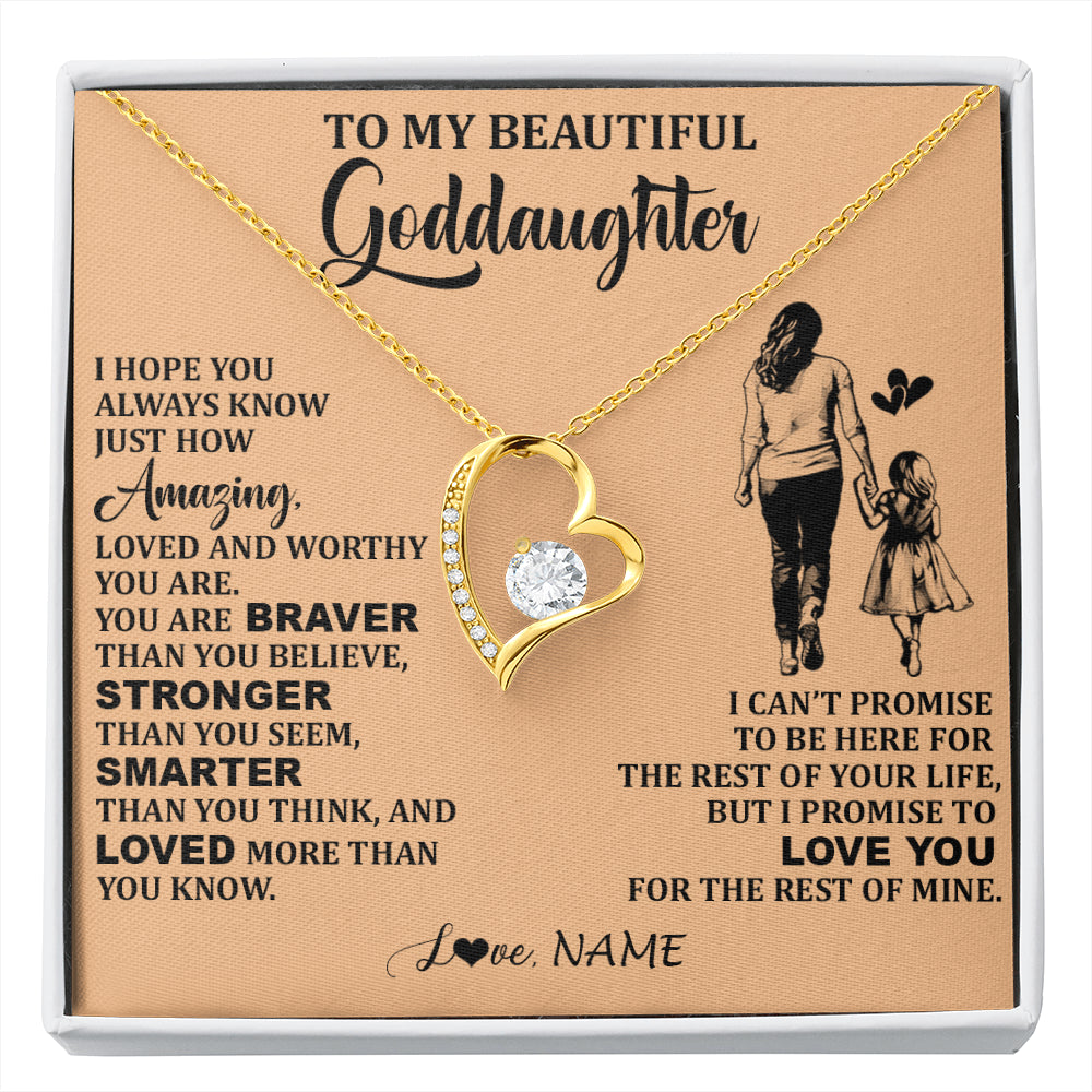 Forever Love Necklace 18K Yellow Gold Finish | 1 | Personalized To My Beautiful Goddaughter Necklace From Godmother Promise To Love You Goddaughter Birthday Graduation Christmas Customized Gift Box Message Card | siriusteestore