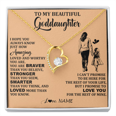 Forever Love Necklace 18K Yellow Gold Finish | 1 | Personalized To My Beautiful Goddaughter Necklace From Godmother Promise To Love You Goddaughter Birthday Graduation Christmas Customized Gift Box Message Card | siriusteestore