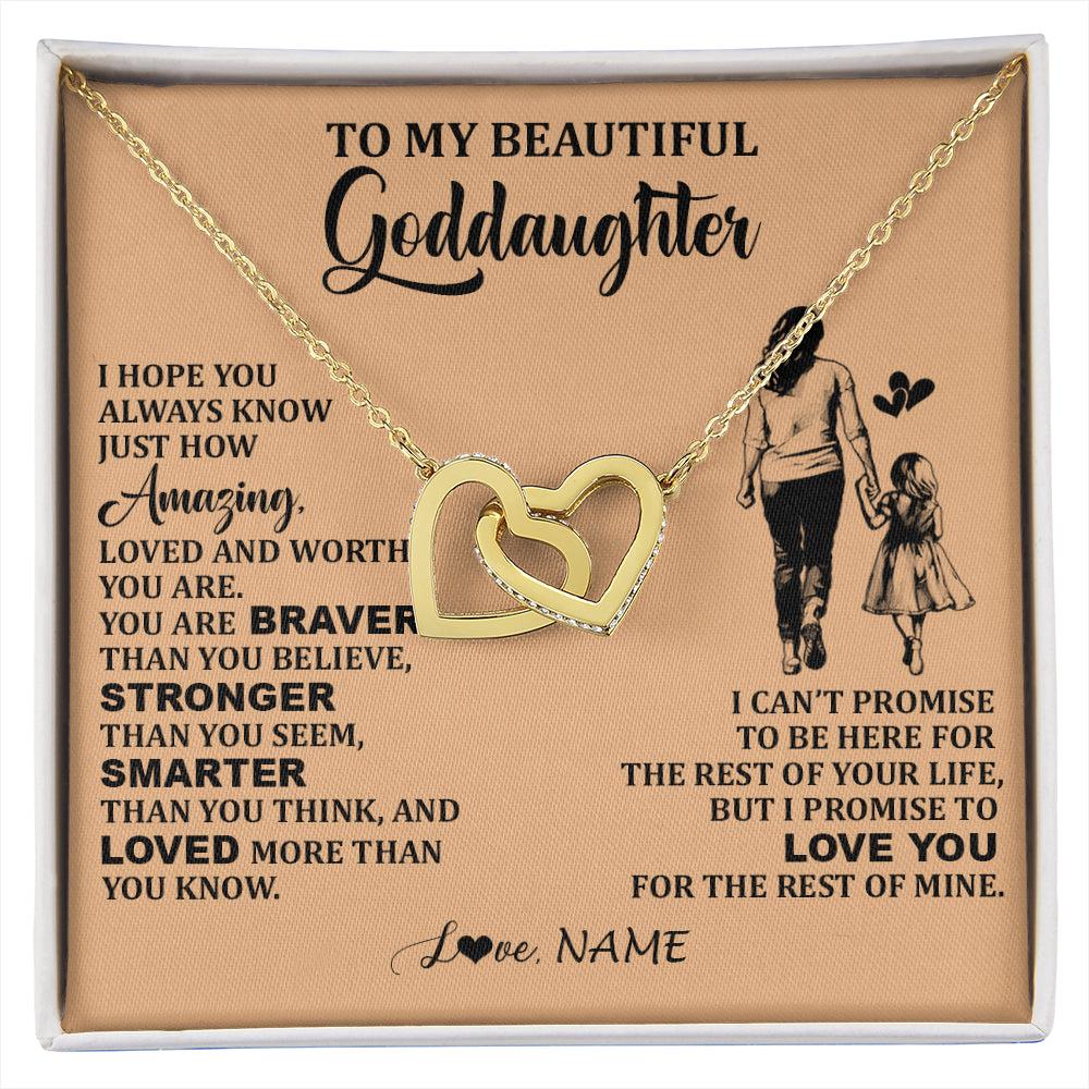 Interlocking Hearts Necklace 18K Yellow Gold Finish | 1 | Personalized To My Beautiful Goddaughter Necklace From Godmother Promise To Love You Goddaughter Birthday Graduation Christmas Customized Gift Box Message Card | siriusteestore