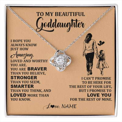 Love Knot Necklace 14K White Gold Finish | 1 | Personalized To My Beautiful Goddaughter Necklace From Godmother Promise To Love You Goddaughter Birthday Graduation Christmas Customized Gift Box Message Card | siriusteestore
