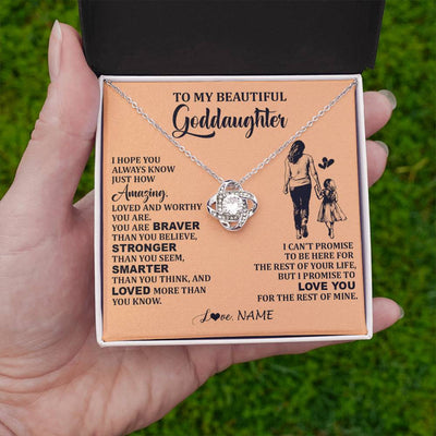 Love Knot Necklace 14K White Gold Finish | 2 | Personalized To My Beautiful Goddaughter Necklace From Godmother Promise To Love You Goddaughter Birthday Graduation Christmas Customized Gift Box Message Card | siriusteestore