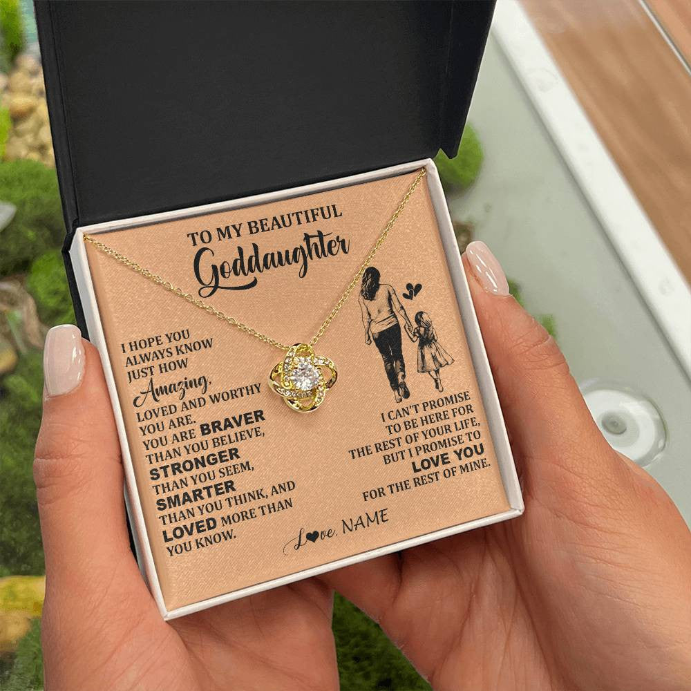 Love Knot Necklace 18K Yellow Gold Finish | 2 | Personalized To My Beautiful Goddaughter Necklace From Godmother Promise To Love You Goddaughter Birthday Graduation Christmas Customized Gift Box Message Card | siriusteestore