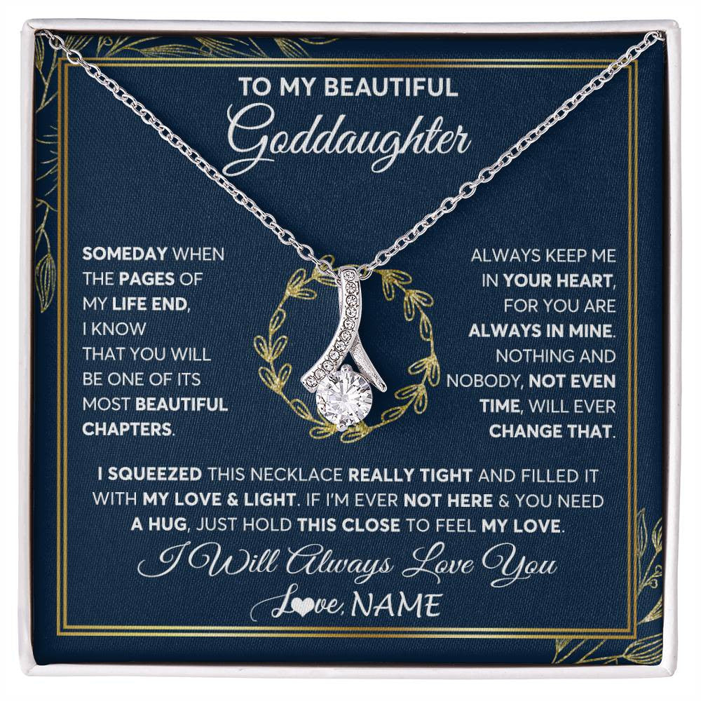 Alluring Beauty Necklace 14K White Gold Finish | Personalized To My Beautiful Goddaughter Necklace From Godmother Someday Goddaughter Birthday Christmas Jewelry Charm Present Customized Gift Box Message Card | siriusteestore