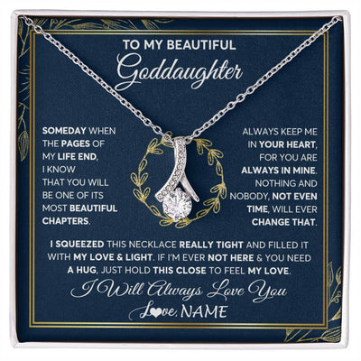 Alluring Beauty Necklace 14K White Gold Finish | Personalized To My Beautiful Goddaughter Necklace From Godmother Someday Goddaughter Birthday Christmas Jewelry Charm Present Customized Gift Box Message Card | siriusteestore