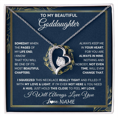 Forever Love Necklace 14K White Gold Finish | Personalized To My Beautiful Goddaughter Necklace From Godmother Someday Goddaughter Birthday Christmas Jewelry Charm Present Customized Gift Box Message Card | siriusteestore