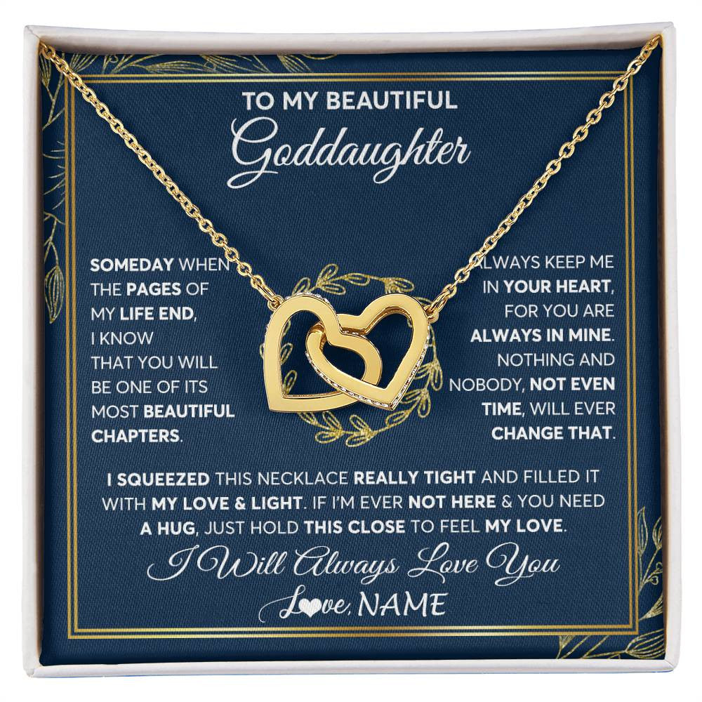 Interlocking Hearts Necklace 18K Yellow Gold Finish | Personalized To My Beautiful Goddaughter Necklace From Godmother Someday Goddaughter Birthday Christmas Jewelry Charm Present Customized Gift Box Message Card | siriusteestore