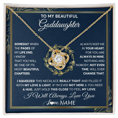 Love Knot Necklace 18K Yellow Gold Finish | Personalized To My Beautiful Goddaughter Necklace From Godmother Someday Goddaughter Birthday Christmas Jewelry Charm Present Customized Gift Box Message Card | siriusteestore