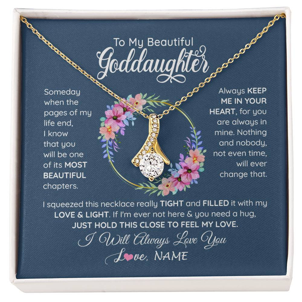 Alluring Beauty Necklace 18K Yellow Gold Finish | 1 | Personalized To My Beautiful Goddaughter Necklace From Godmother Someday When The Pages Goddaughter Birthday Christmas Customized Gift Box Message Card | siriusteestore