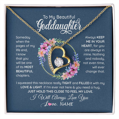 Forever Love Necklace 18K Yellow Gold Finish | 1 | Personalized To My Beautiful Goddaughter Necklace From Godmother Someday When The Pages Goddaughter Birthday Christmas Customized Gift Box Message Card | siriusteestore