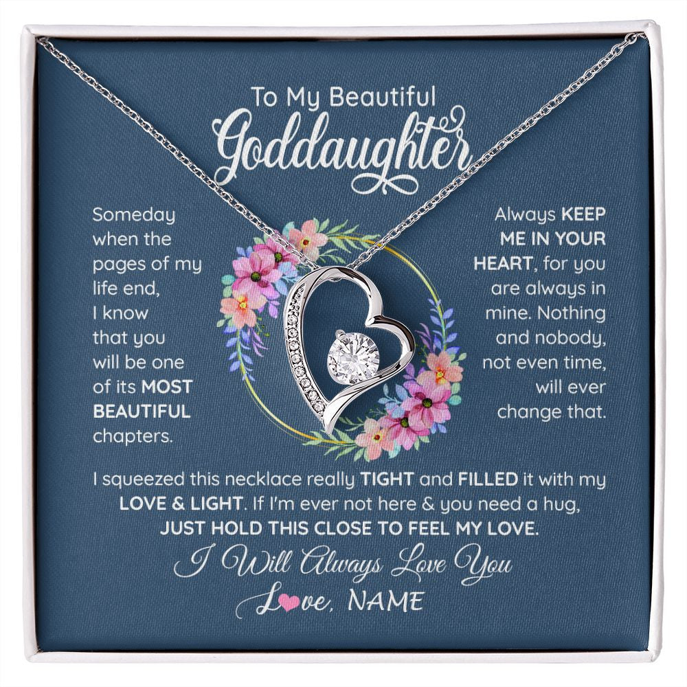 Forever Love Necklace | Personalized To My Beautiful Goddaughter Necklace From Godmother Someday When The Pages Goddaughter Birthday Christmas Customized Gift Box Message Card | siriusteestore