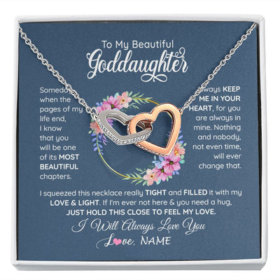 Interlocking Hearts Necklace | Personalized To My Beautiful Goddaughter Necklace From Godmother Someday When The Pages Goddaughter Birthday Christmas Customized Gift Box Message Card | siriusteestore
