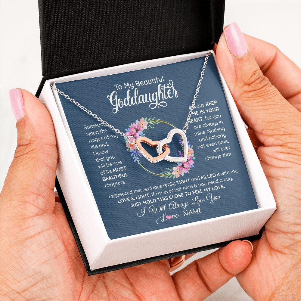 Interlocking Hearts Necklace | Personalized To My Beautiful Goddaughter Necklace From Godmother Someday When The Pages Goddaughter Birthday Christmas Customized Gift Box Message Card | siriusteestore