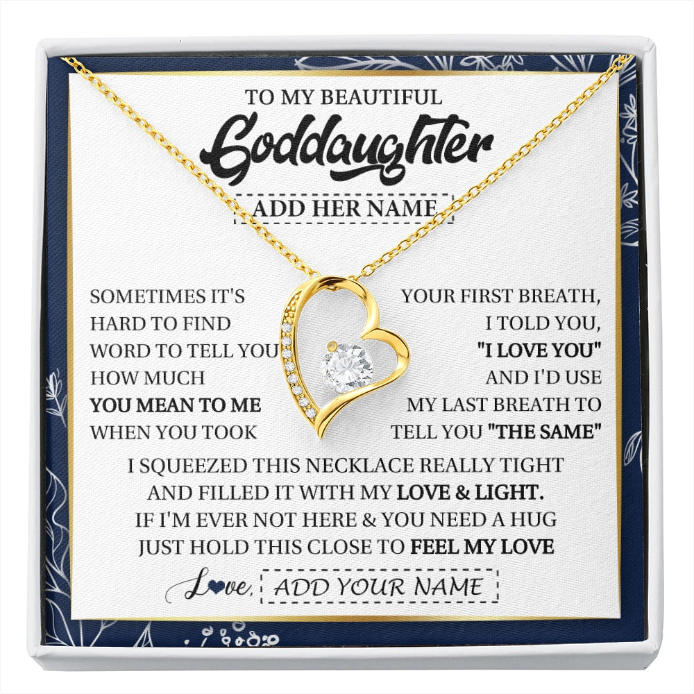 Forever Love Necklace 18K Yellow Gold Finish | 1 | Personalized To My Beautiful Goddaughter Necklace From Godmother Uncle Feel My Love Valentine Gifts For Goddaughter Birthday Christmas Gift Box Message Card | https://siriusteestore.
