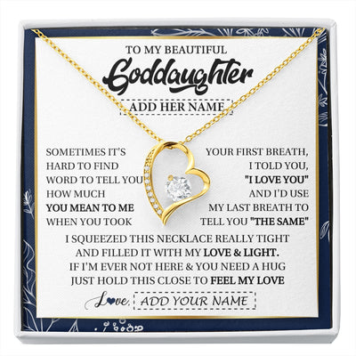 Forever Love Necklace 18K Yellow Gold Finish | 1 | Personalized To My Beautiful Goddaughter Necklace From Godmother Uncle Feel My Love Valentine Gifts For Goddaughter Birthday Christmas Gift Box Message Card | https://siriusteestore.