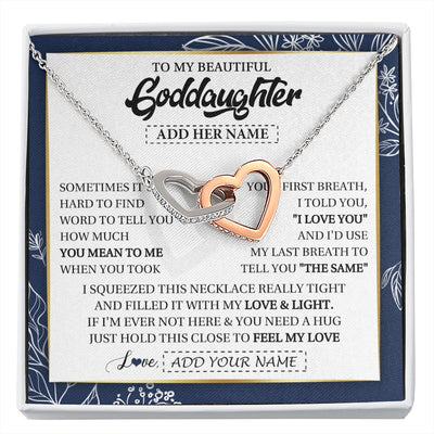 Interlocking Hearts Necklace Stainless Steel & Rose Gold Finish | 1 | Personalized To My Beautiful Goddaughter Necklace From Godmother Uncle Feel My Love Valentine Gifts For Goddaughter Birthday Christmas Gift Box Message Card | https://siriusteestore.
