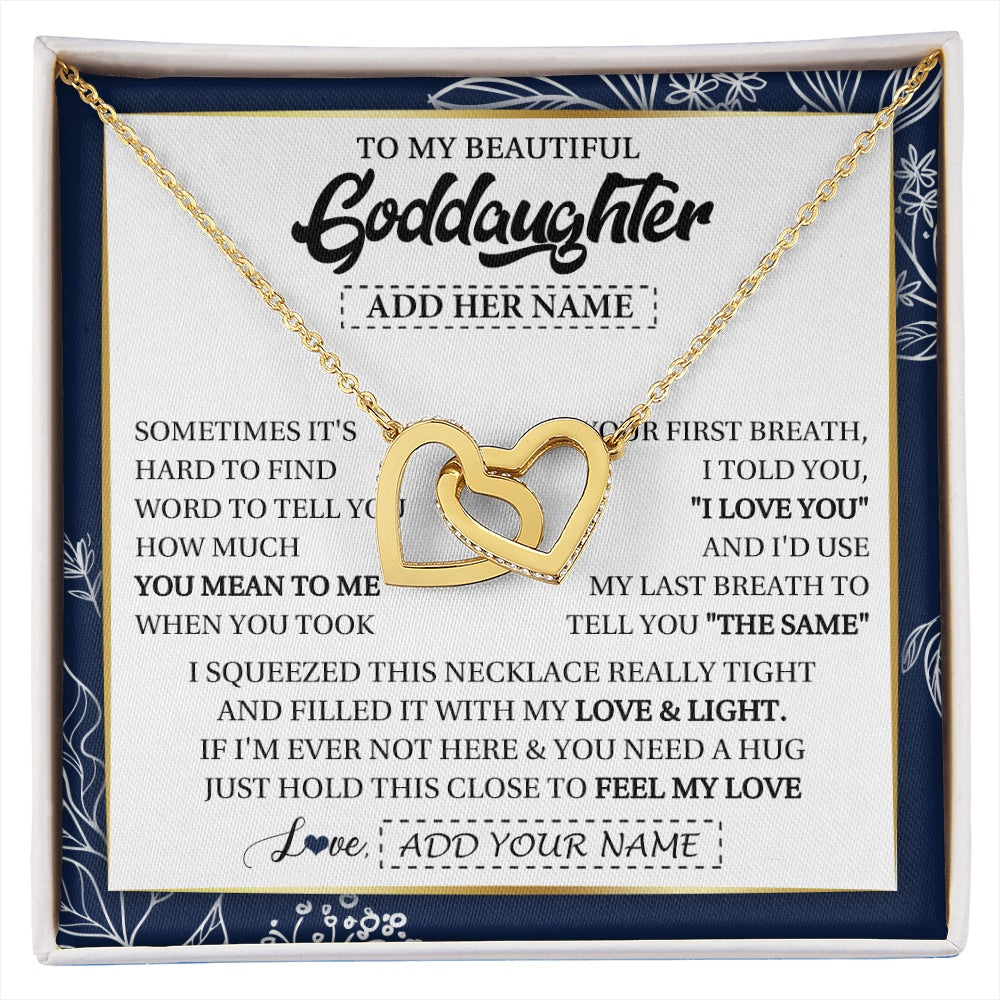 Interlocking Hearts Necklace 18K Yellow Gold Finish | 1 | Personalized To My Beautiful Goddaughter Necklace From Godmother Uncle Feel My Love Valentine Gifts For Goddaughter Birthday Christmas Gift Box Message Card | https://siriusteestore.