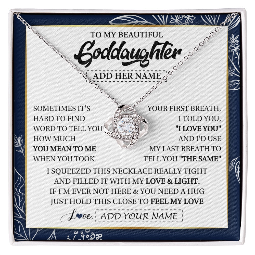 Love Knot Necklace 14K White Gold Finish | 1 | Personalized To My Beautiful Goddaughter Necklace From Godmother Uncle Feel My Love Valentine Gifts For Goddaughter Birthday Christmas Gift Box Message Card | https://siriusteestore.