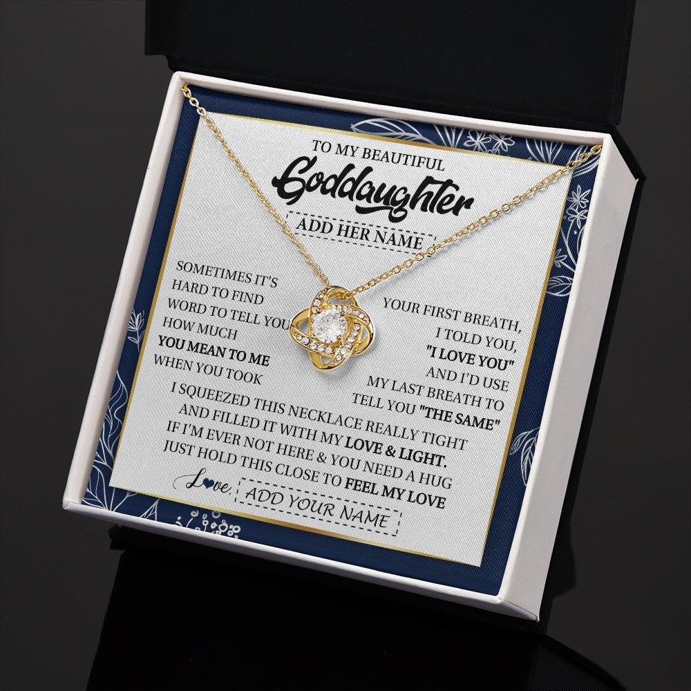 Love Knot Necklace 18K Yellow Gold Finish | 2 | Personalized To My Beautiful Goddaughter Necklace From Godmother Uncle Feel My Love Valentine Gifts For Goddaughter Birthday Christmas Gift Box Message Card | https://siriusteestore.