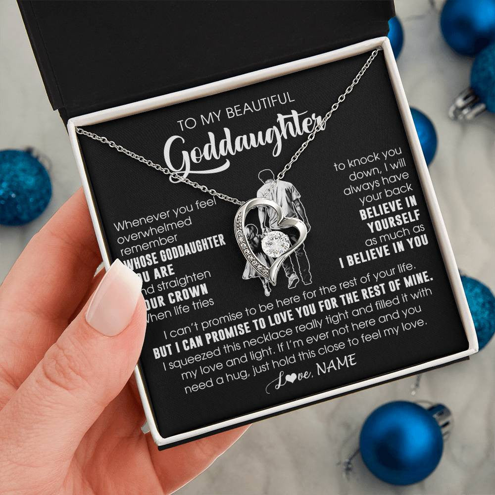 Forever Love Necklace 14K White Gold Finish | 2 | Personalized To My Beautiful Goddaughter Necklace From Uncle Believe In Yourself Goddaughter Birthday Gifts Jewelry Christmas Customized Message Card | siriusteestore