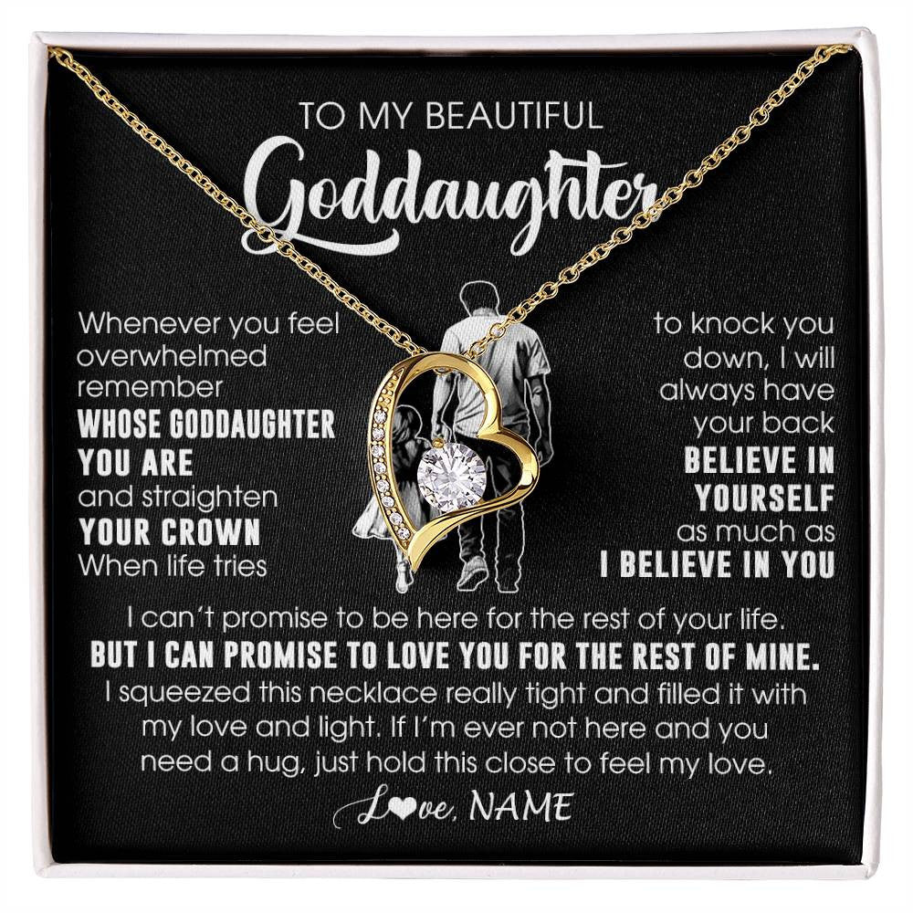 Forever Love Necklace 18K Yellow Gold Finish | 1 | Personalized To My Beautiful Goddaughter Necklace From Uncle Believe In Yourself Goddaughter Birthday Gifts Jewelry Christmas Customized Message Card | siriusteestore